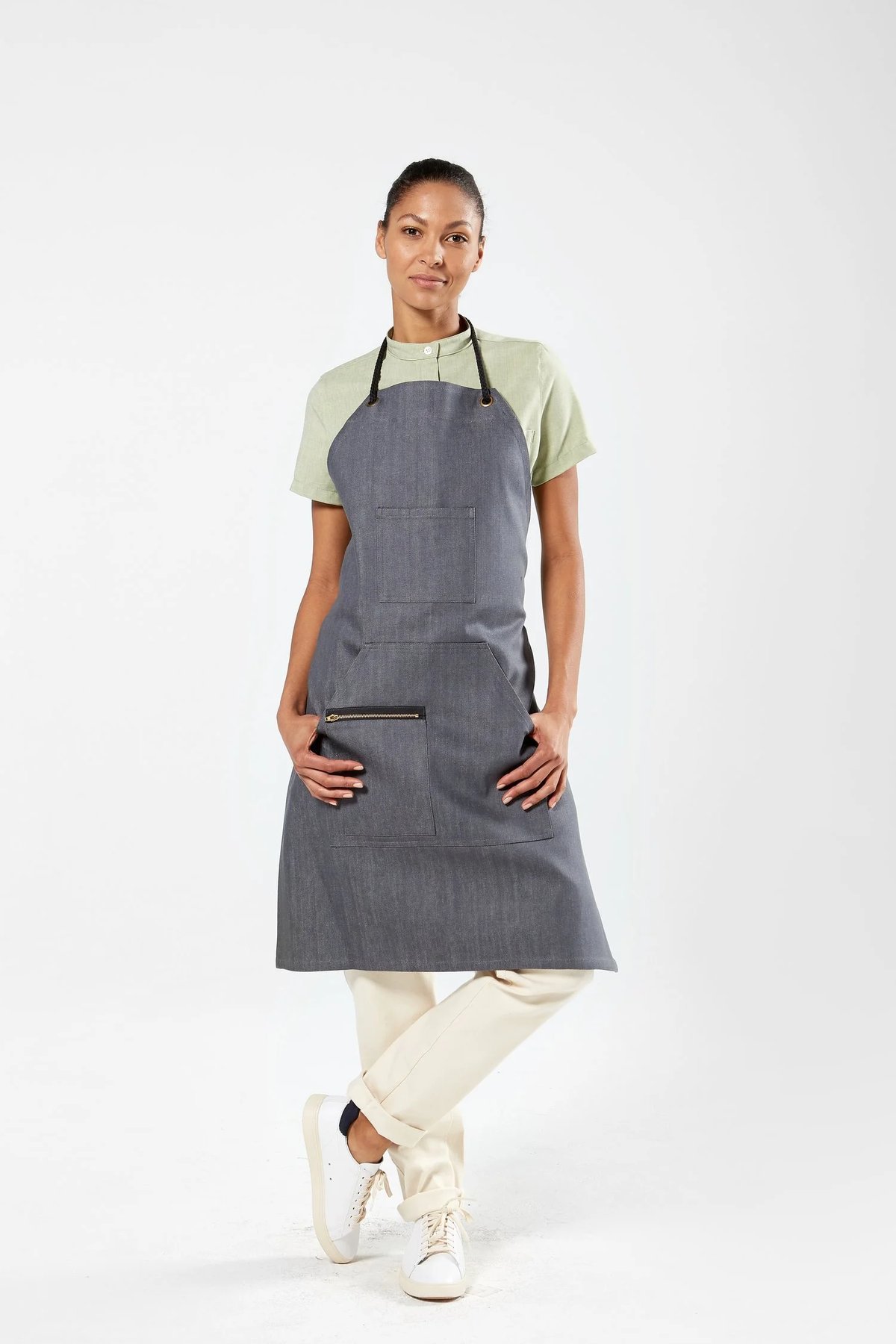 Gray Denim Restaurant Bib Apron Rope for 1 Hotel West Hollywood by Finery.