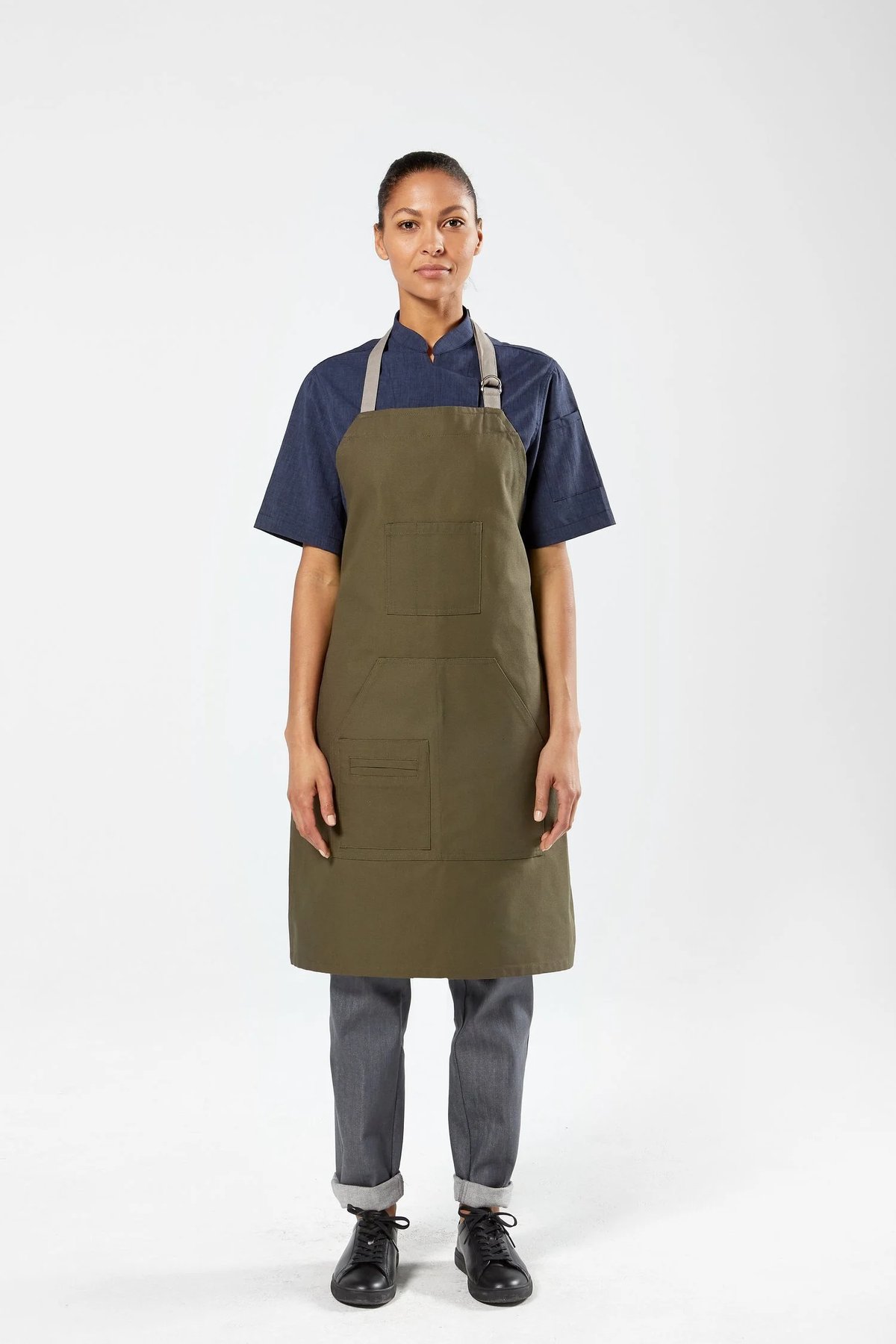 Olive Cotton Canvas Restaurant Bib Apron Buckle for 1 Hotel West Hollywood by Finery.
