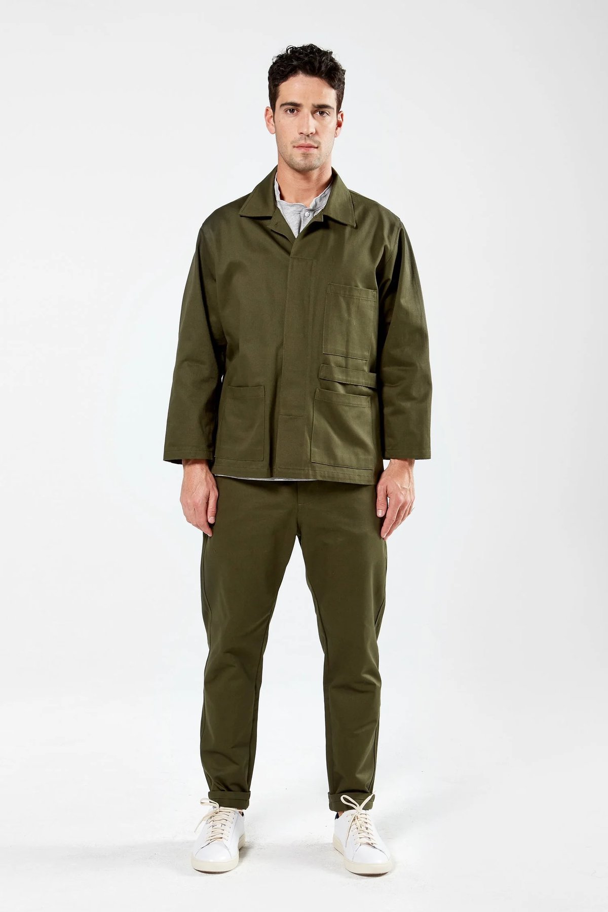 Olive Cotton Canvas Hospitality Patch Pocket-Blazer-Uniform for 1 Hotel West Hollywood by Finery.