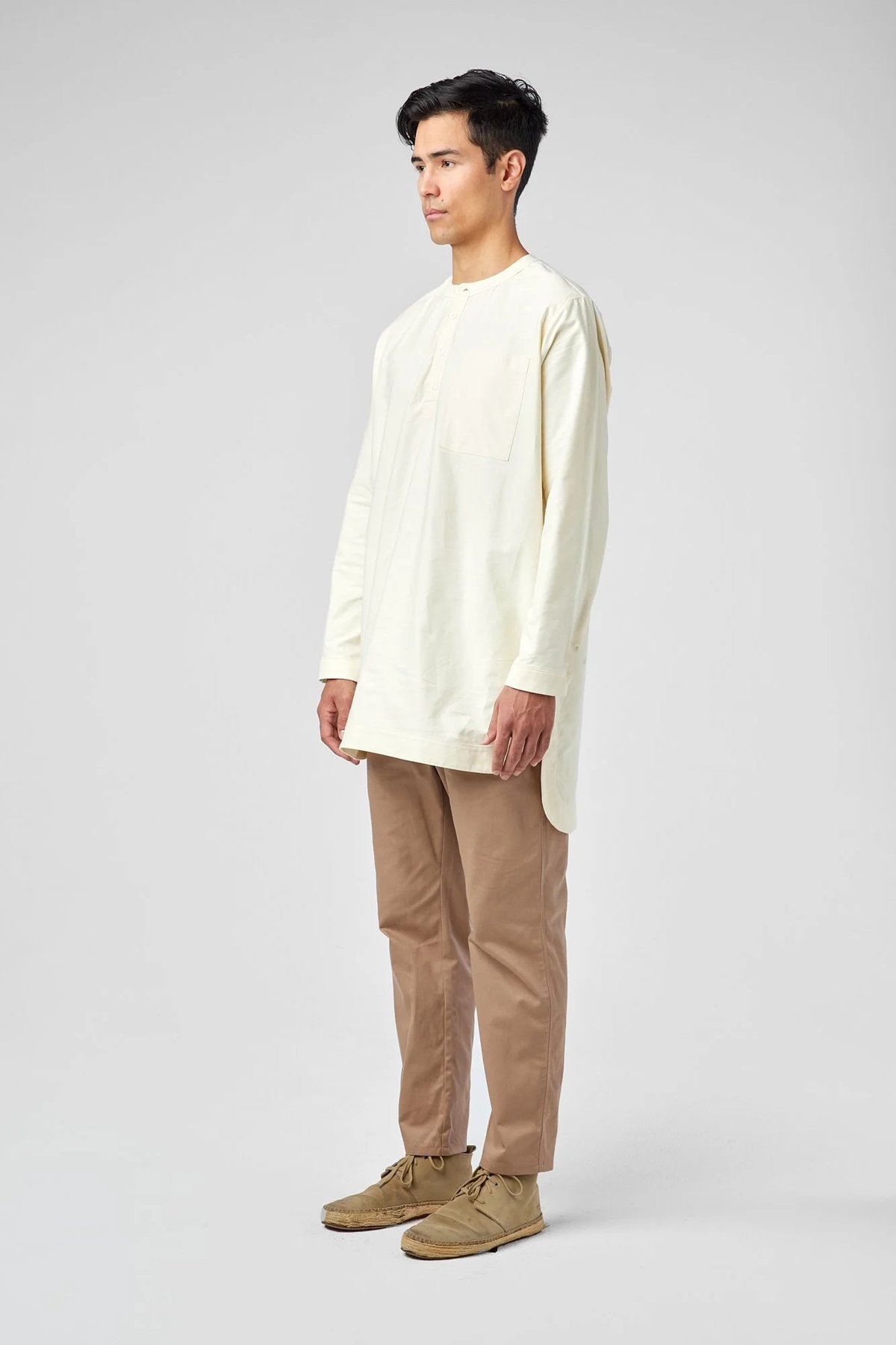 Ecru Hospitality Cotton Oxford Oversized Mens Tunic for Amangiri by Finery.