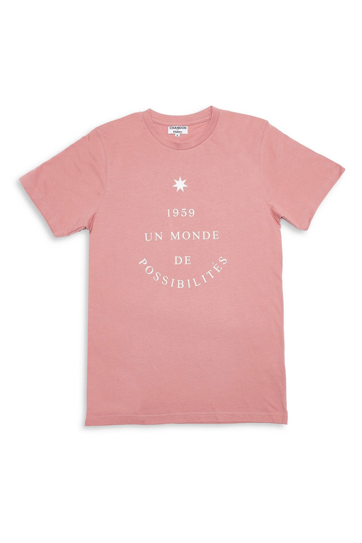 Flat lay of Finery x Chandon tee shirt designed by Finery for Iconic Winery in Napa.