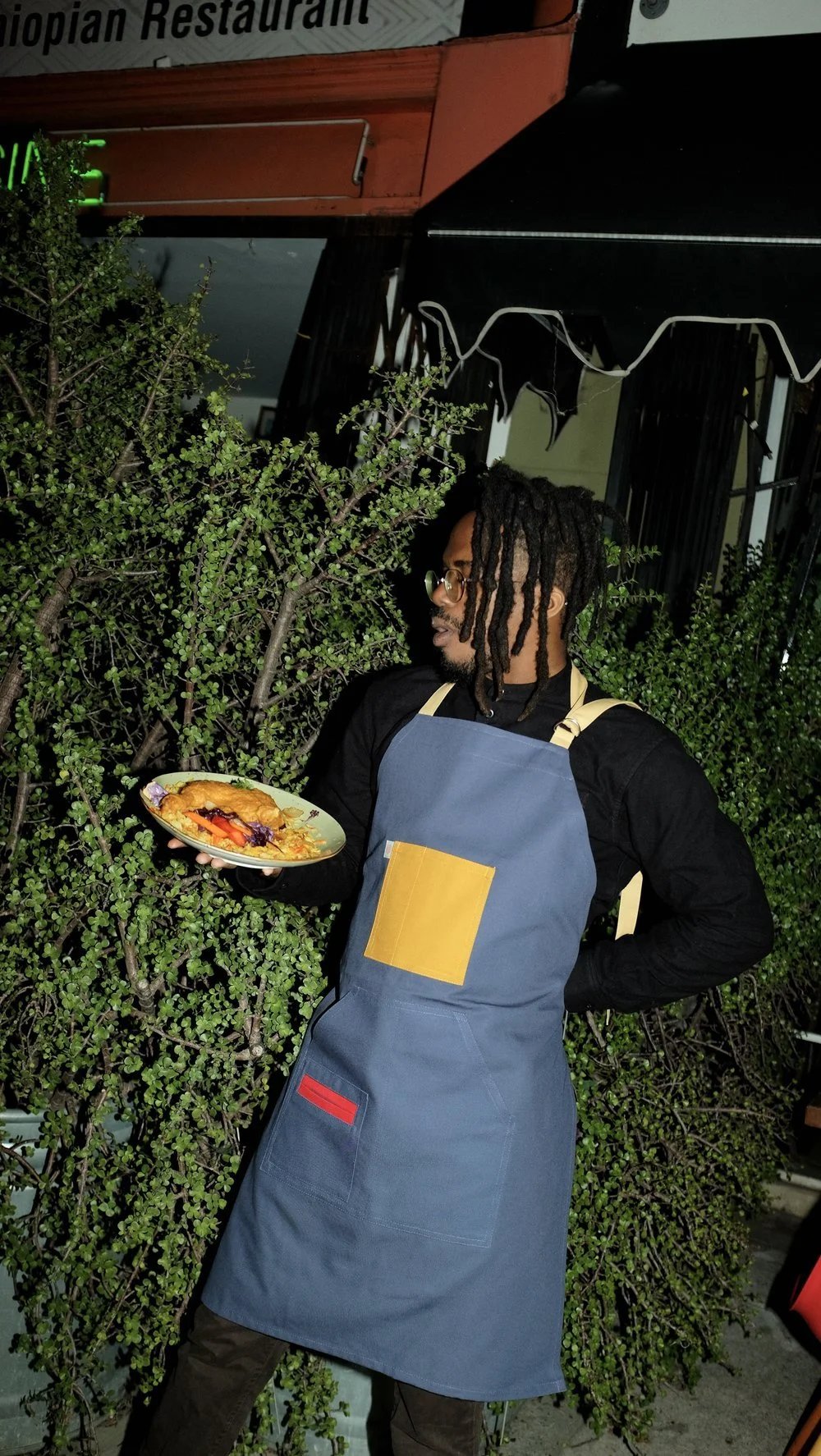 blue restaurant cotton canvas apron uniform for flavors from afar finery