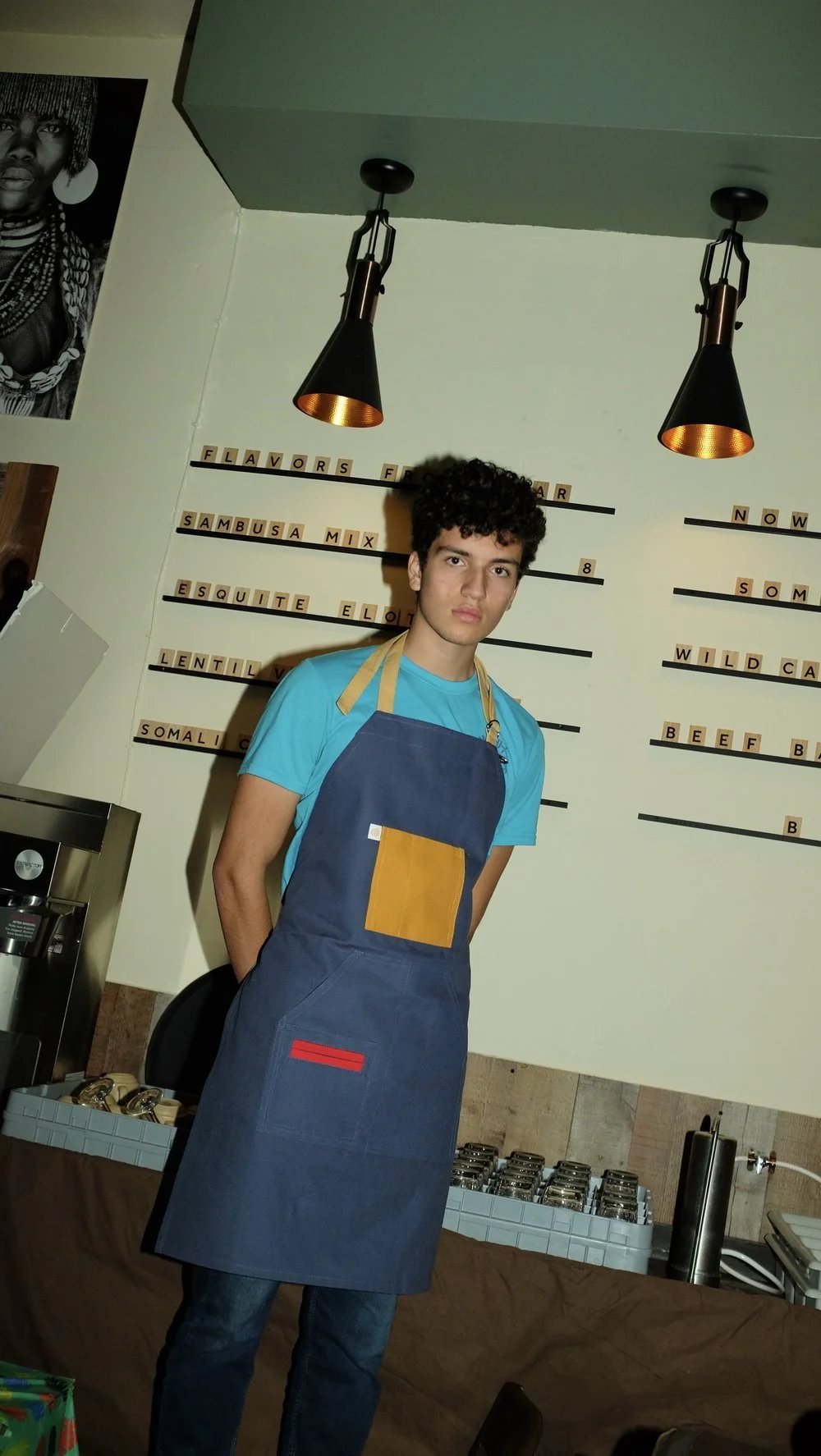 blue restaurant cotton canvas apron uniform for flavors from afar finery